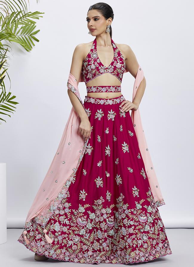 Poly Georgette Rose Pink Party Wear Sequins Work Lehenga Choli